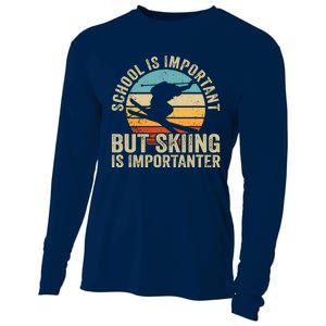 School Is Important But Skiing Is Importanter Ski Funny Gift Cooling Performance Long Sleeve Crew