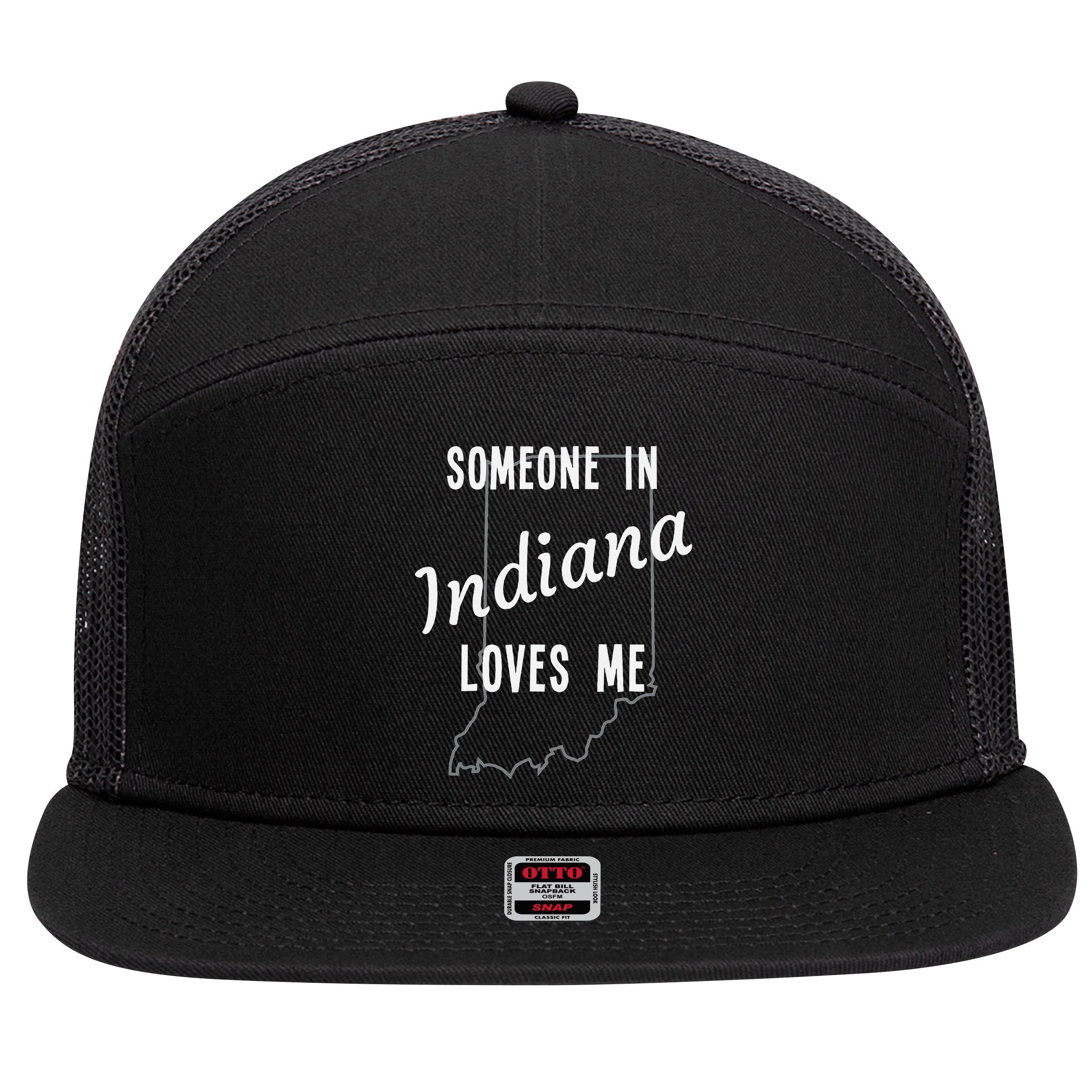 Someone In Indiana Loves Me State Map Silhouette 7 Panel Mesh Trucker Snapback Hat