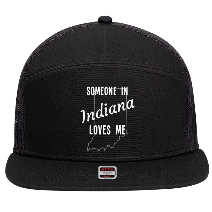 Someone In Indiana Loves Me State Map Silhouette 7 Panel Mesh Trucker Snapback Hat