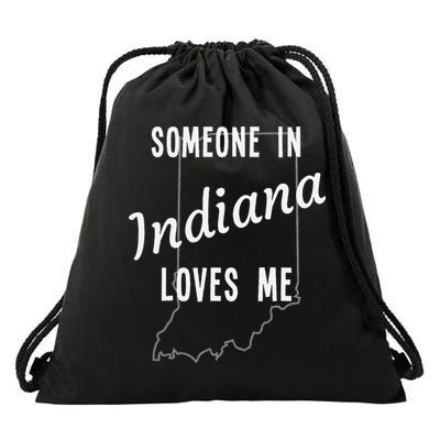 Someone In Indiana Loves Me State Map Silhouette Drawstring Bag