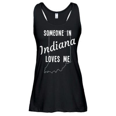 Someone In Indiana Loves Me State Map Silhouette Ladies Essential Flowy Tank