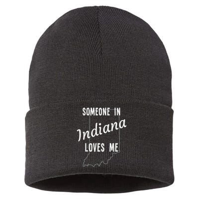 Someone In Indiana Loves Me State Map Silhouette Sustainable Knit Beanie