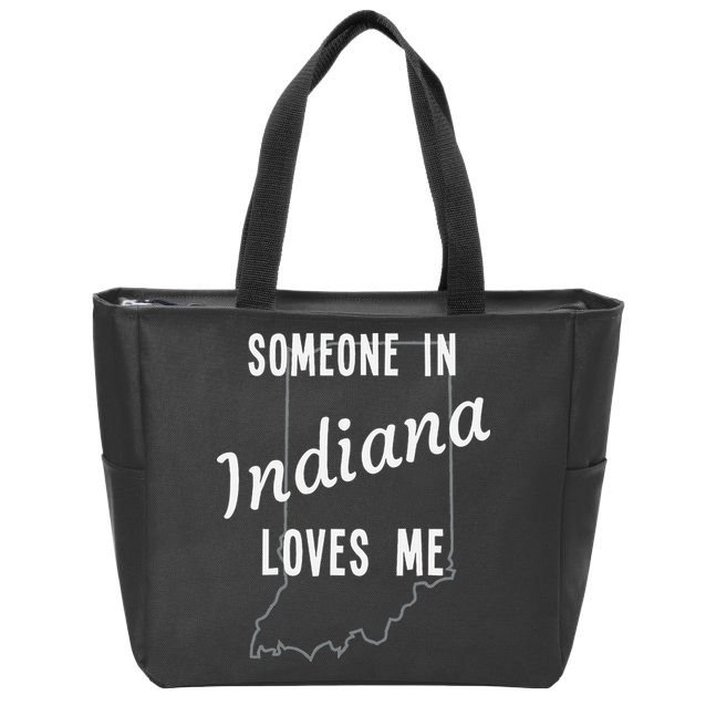 Someone In Indiana Loves Me State Map Silhouette Zip Tote Bag