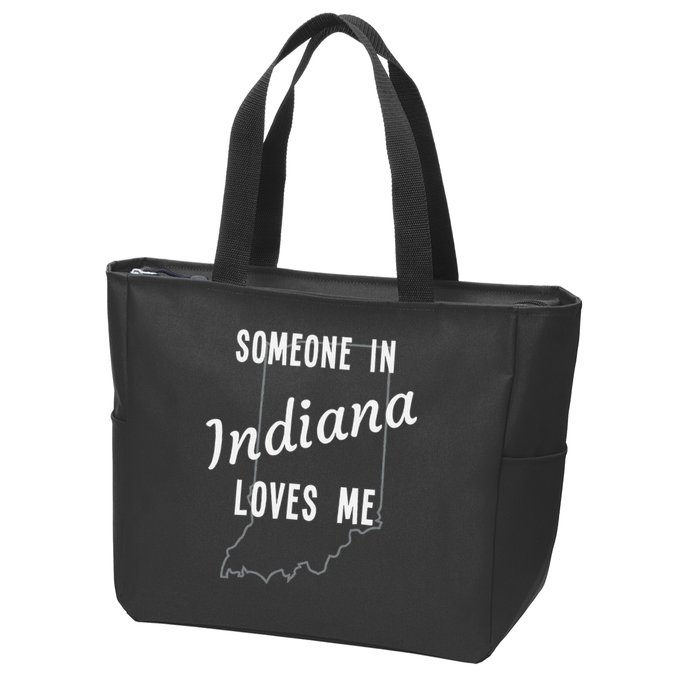 Someone In Indiana Loves Me State Map Silhouette Zip Tote Bag