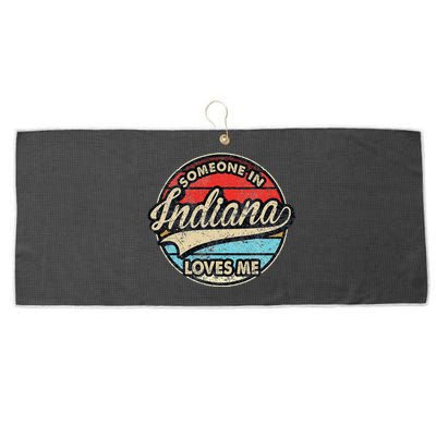 Someone In Indiana Loves Me Us State Cool Retro Large Microfiber Waffle Golf Towel