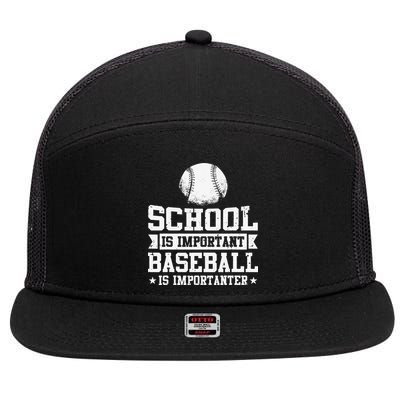 School Is Important But Baseball Is Importanter Funny 7 Panel Mesh Trucker Snapback Hat