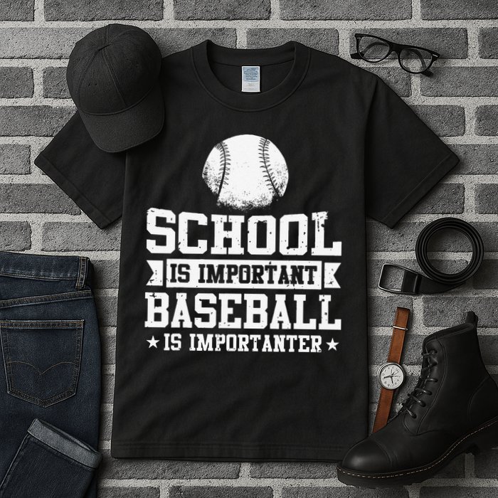 School Is Important But Baseball Is Importanter Funny Tall T-Shirt