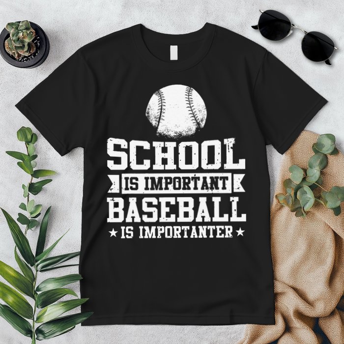 School Is Important But Baseball Is Importanter Funny Premium T-Shirt