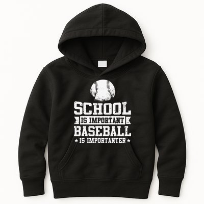 School Is Important But Baseball Is Importanter Funny Kids Hoodie