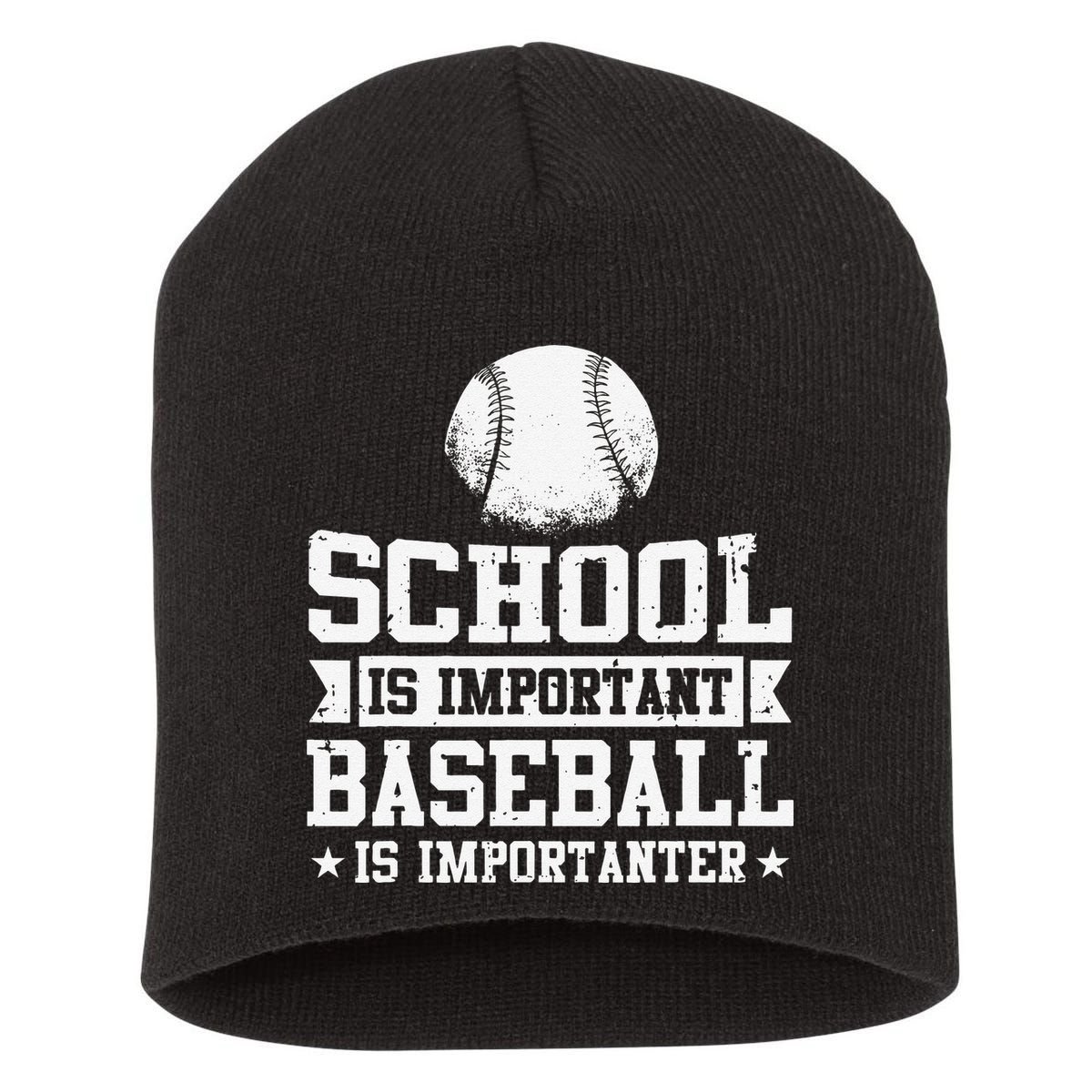 School Is Important But Baseball Is Importanter Funny Short Acrylic Beanie