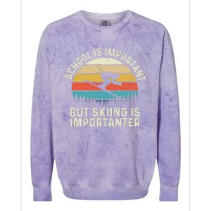 School Is Important But Skiing Is Importanter Retro Skier Colorblast Crewneck Sweatshirt