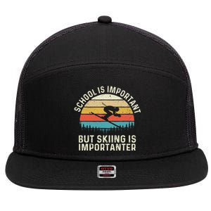 School Is Important But Skiing Is Importanter Retro Skier 7 Panel Mesh Trucker Snapback Hat