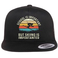 School Is Important But Skiing Is Importanter Retro Skier Flat Bill Trucker Hat