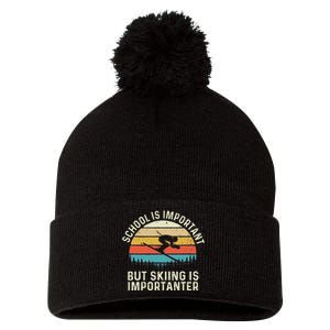 School Is Important But Skiing Is Importanter Retro Skier Pom Pom 12in Knit Beanie