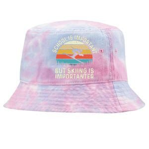 School Is Important But Skiing Is Importanter Retro Skier Tie-Dyed Bucket Hat