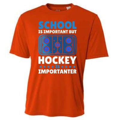 School Is Important But Hockey Is Importanter For Hockey Gift Cooling Performance Crew T-Shirt