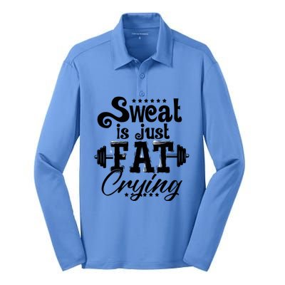 Sweat Is Just Fat Crying Funny Workout Gym Fitness Gift Silk Touch Performance Long Sleeve Polo