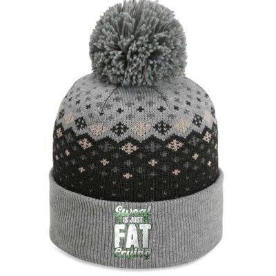 Sweat Is Just Fat Crying Motivation Fitness Gym Workout Gift The Baniff Cuffed Pom Beanie