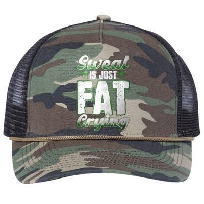 Sweat Is Just Fat Crying Motivation Fitness Gym Workout Gift Retro Rope Trucker Hat Cap