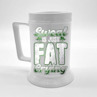 Sweat Is Just Fat Crying Motivation Fitness Gym Workout Gift Beer Stein