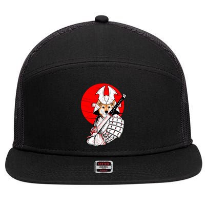 Shiba Inu Japanese Samurai Katana - Funny Dog Meme Anime  7 Panel Mesh Trucker Snapback Hat