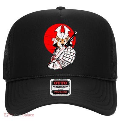 Shiba Inu Japanese Samurai Katana - Funny Dog Meme Anime  High Crown Mesh Back Trucker Hat