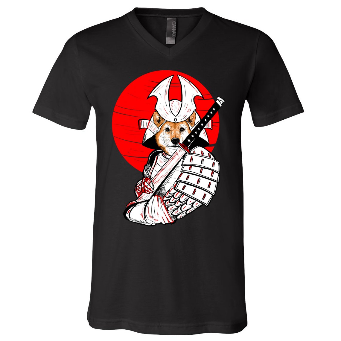 Shiba Inu Japanese Samurai Katana - Funny Dog Meme Anime  V-Neck T-Shirt