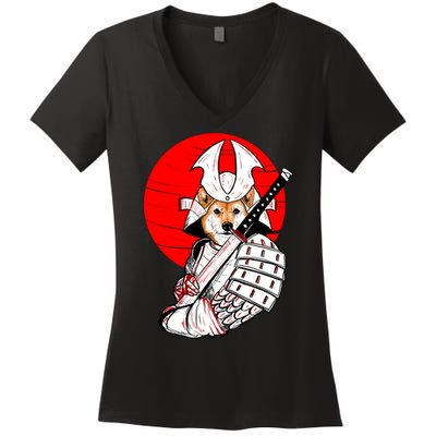 Shiba Inu Japanese Samurai Katana - Funny Dog Meme Anime  Women's V-Neck T-Shirt