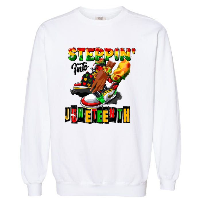 Steppin Into Juneteenth African Pride Black African Boy Garment-Dyed Sweatshirt