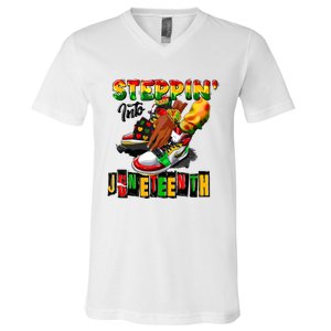 Steppin Into Juneteenth African Pride Black African Boy V-Neck T-Shirt