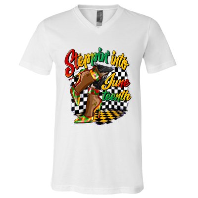 Stepping Into Juneteenth Like My Ancestors High Heel Women V-Neck T-Shirt