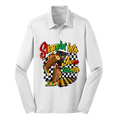 Stepping Into Juneteenth Like My Ancestors High Heel Women Silk Touch Performance Long Sleeve Polo