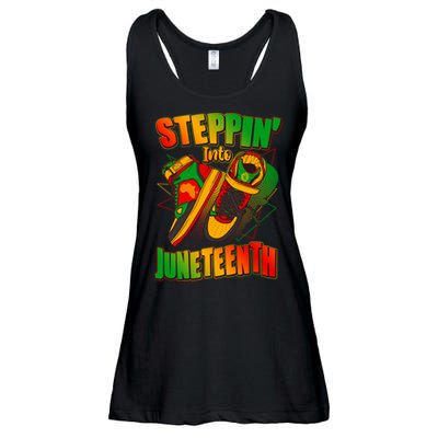 Steppin Into Juneteenth Sneaker Gym Shoes Celebrate Juneteenth Ladies Essential Flowy Tank