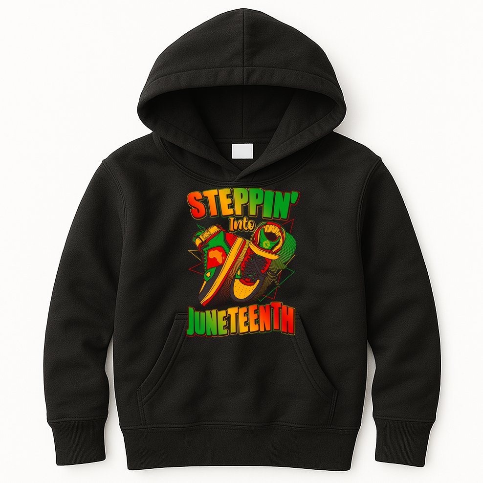 Steppin Into Juneteenth Sneaker Gym Shoes Celebrate Juneteenth Kids Hoodie