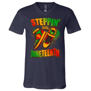 Steppin Into Juneteenth Sneaker Gym Shoes Celebrate Juneteenth V-Neck T-Shirt