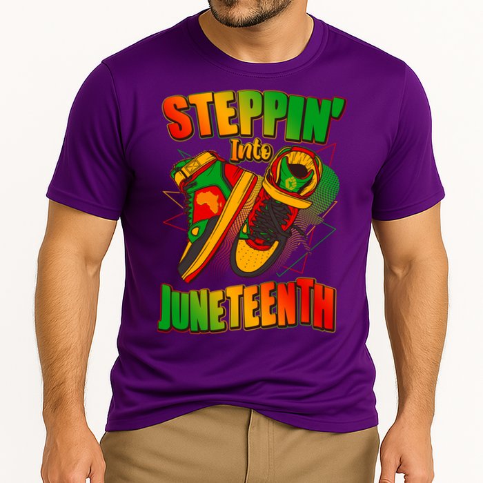 Steppin Into Juneteenth Sneaker Gym Shoes Celebrate Juneteenth Cooling Performance Crew T-Shirt