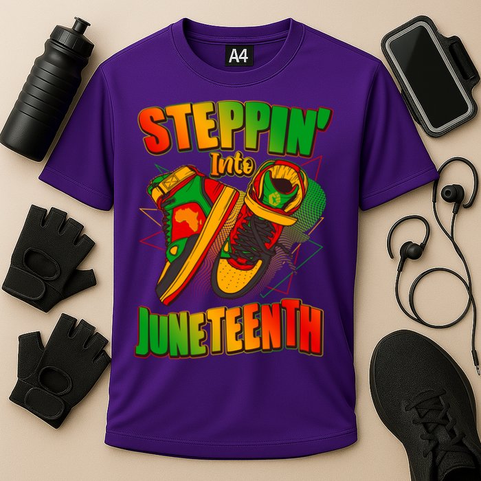 Steppin Into Juneteenth Sneaker Gym Shoes Celebrate Juneteenth Cooling Performance Crew T-Shirt