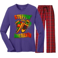 Steppin Into Juneteenth Sneaker Gym Shoes Celebrate Juneteenth Women's Long Sleeve Flannel Pajama Set 