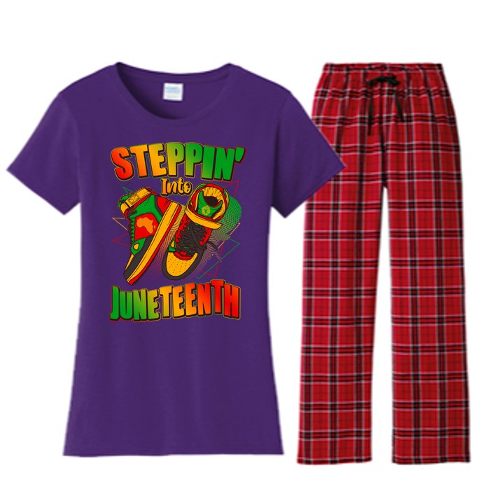 Steppin Into Juneteenth Sneaker Gym Shoes Celebrate Juneteenth Women's Flannel Pajama Set