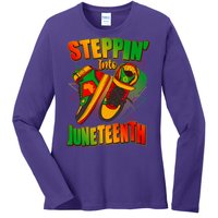 Steppin Into Juneteenth Sneaker Gym Shoes Celebrate Juneteenth Ladies Long Sleeve Shirt