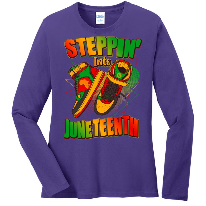 Steppin Into Juneteenth Sneaker Gym Shoes Celebrate Juneteenth Ladies Long Sleeve Shirt