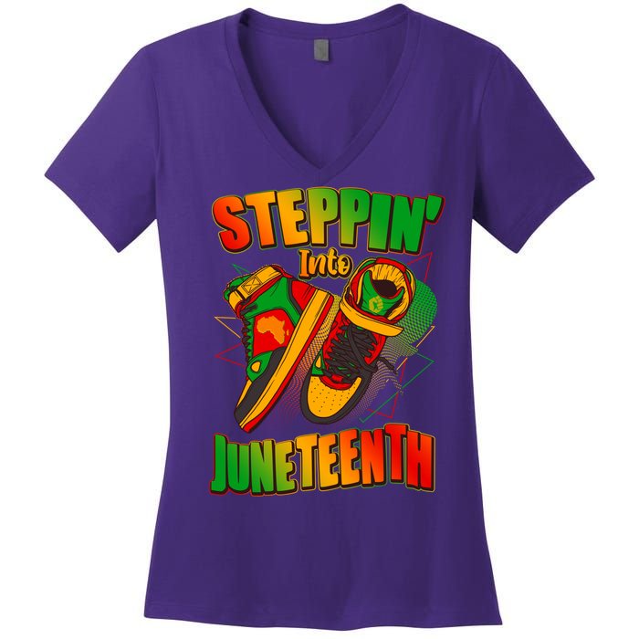 Steppin Into Juneteenth Sneaker Gym Shoes Celebrate Juneteenth Women's V-Neck T-Shirt