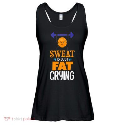 Sweat Is Just Fat Crying! Funny gym workout Ladies Essential Flowy Tank