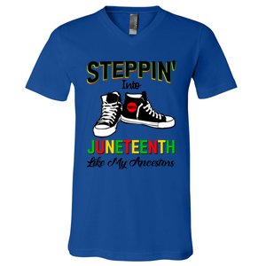 Stepping Into Juneteenth Like My Ancestors Happy Juneteenth Funny Gift V-Neck T-Shirt