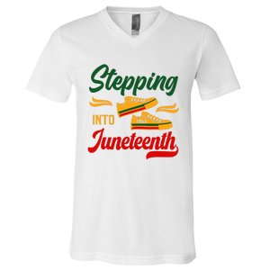 Stepping Into Juneteenth 1865 Black History Month Black Proud Africa V-Neck T-Shirt