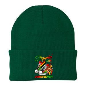 Stepping Into Juneteenth Afro Woman Black Sneakers Knit Cap Winter Beanie