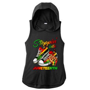 Stepping Into Juneteenth Afro Woman Black Sneakers Ladies PosiCharge Tri-Blend Wicking Draft Hoodie Tank