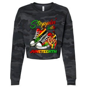 Stepping Into Juneteenth Afro Woman Black Sneakers Cropped Pullover Crew