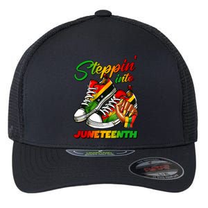 Stepping Into Juneteenth Afro Woman Black Sneakers Flexfit Unipanel Trucker Cap