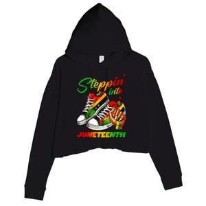 Stepping Into Juneteenth Afro Woman Black Sneakers Crop Fleece Hoodie